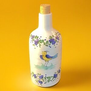 Melina's Ceramic Italian Hand Painted Olive Oil Container-8" Tall Floral Vintage